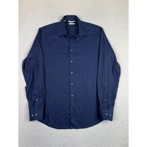 Suitsupply Traveller Shirt Mens 16 34/35 Blue Solid Slim Fit Dress Long Sleeve